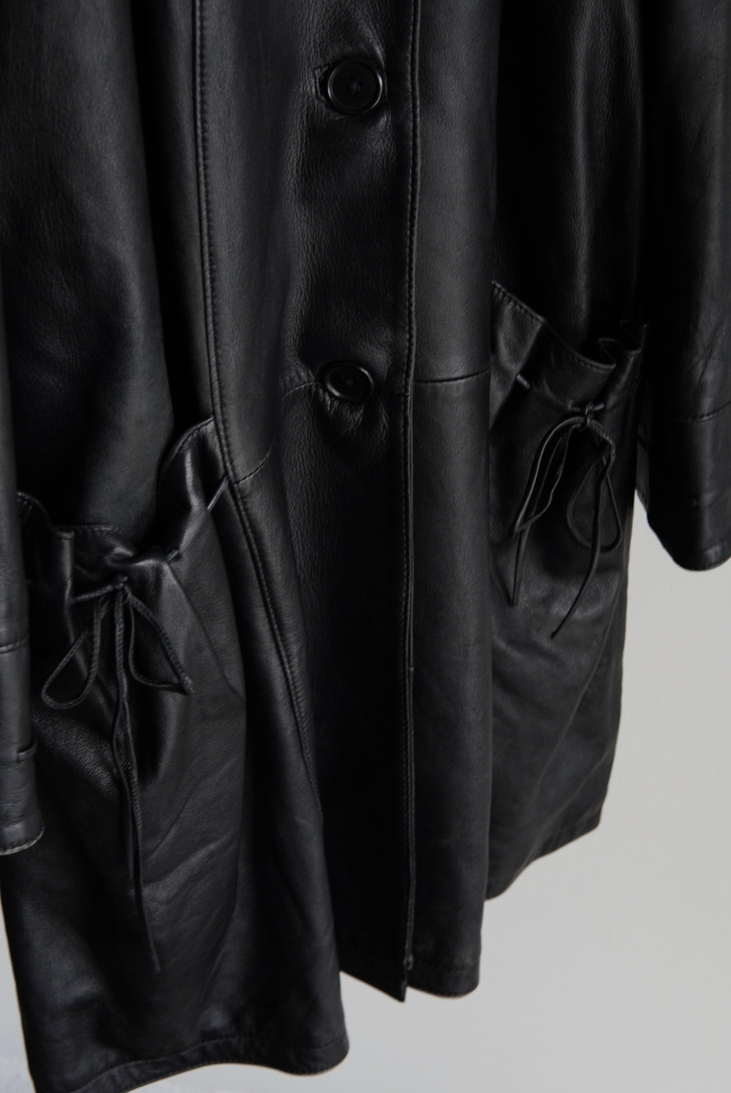 Drawstring Pocket Leather Car Coat