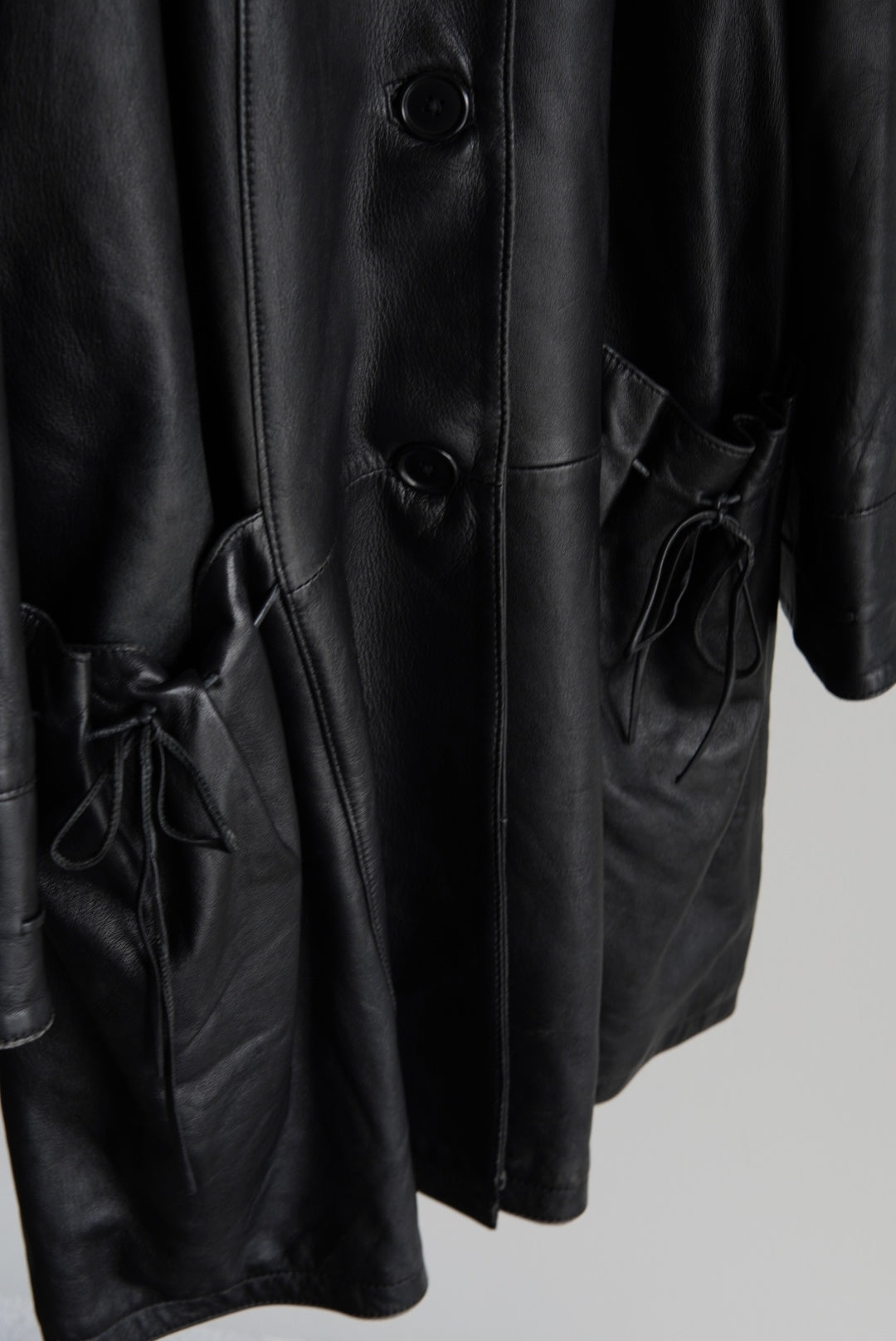 Drawstring Pocket Leather Car Coat