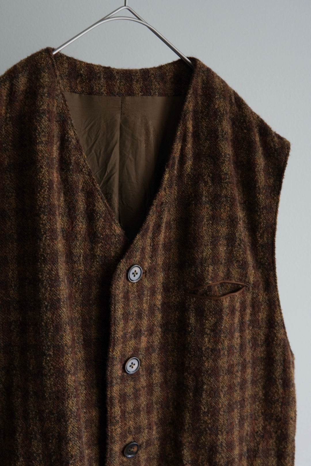 Virgin Wool Check Tweed Vest