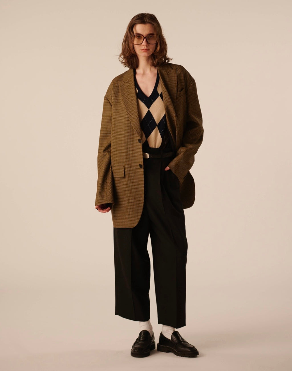 【INSCRIRE】Argyle V-Neck Sweater