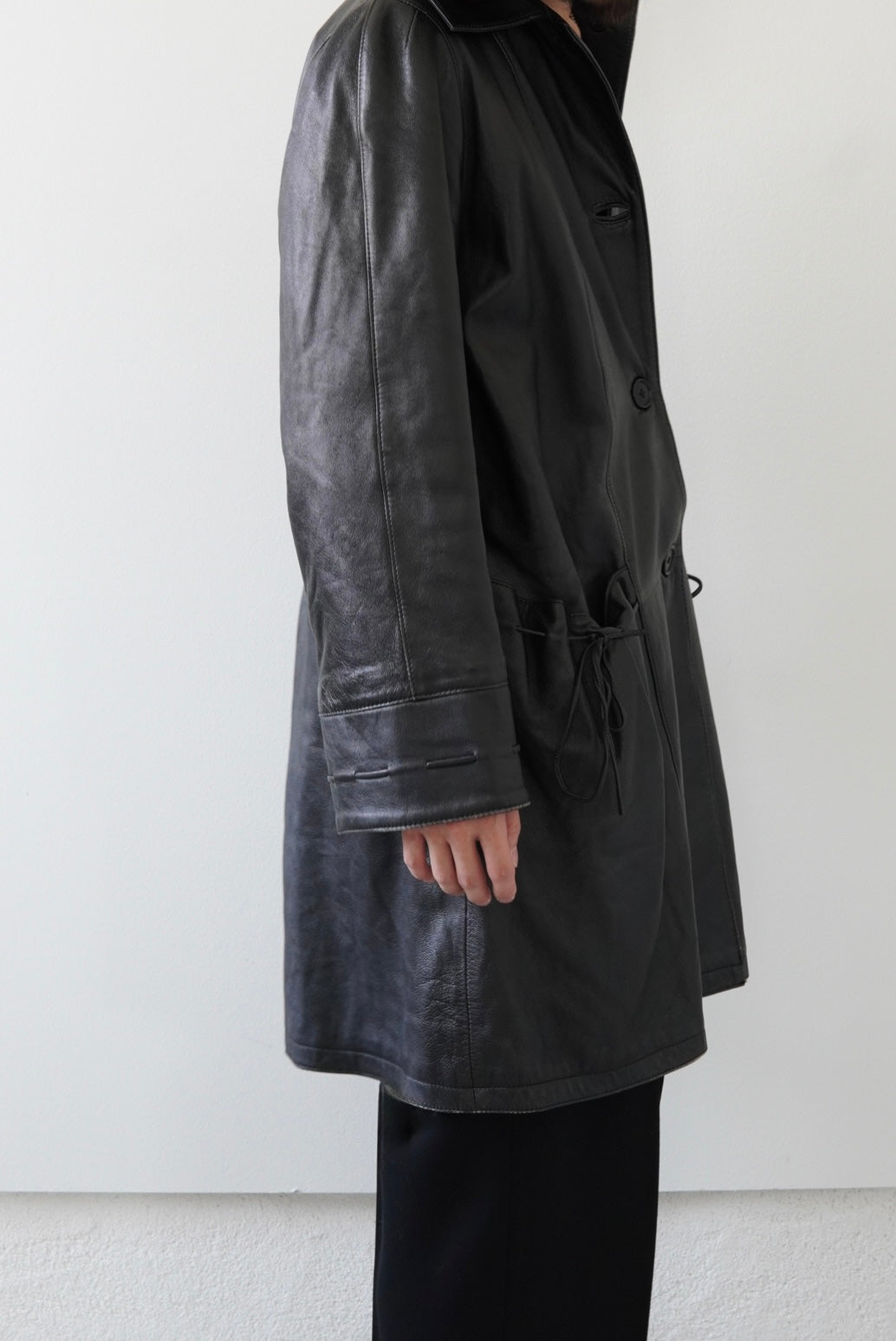 Drawstring Pocket Leather Car Coat