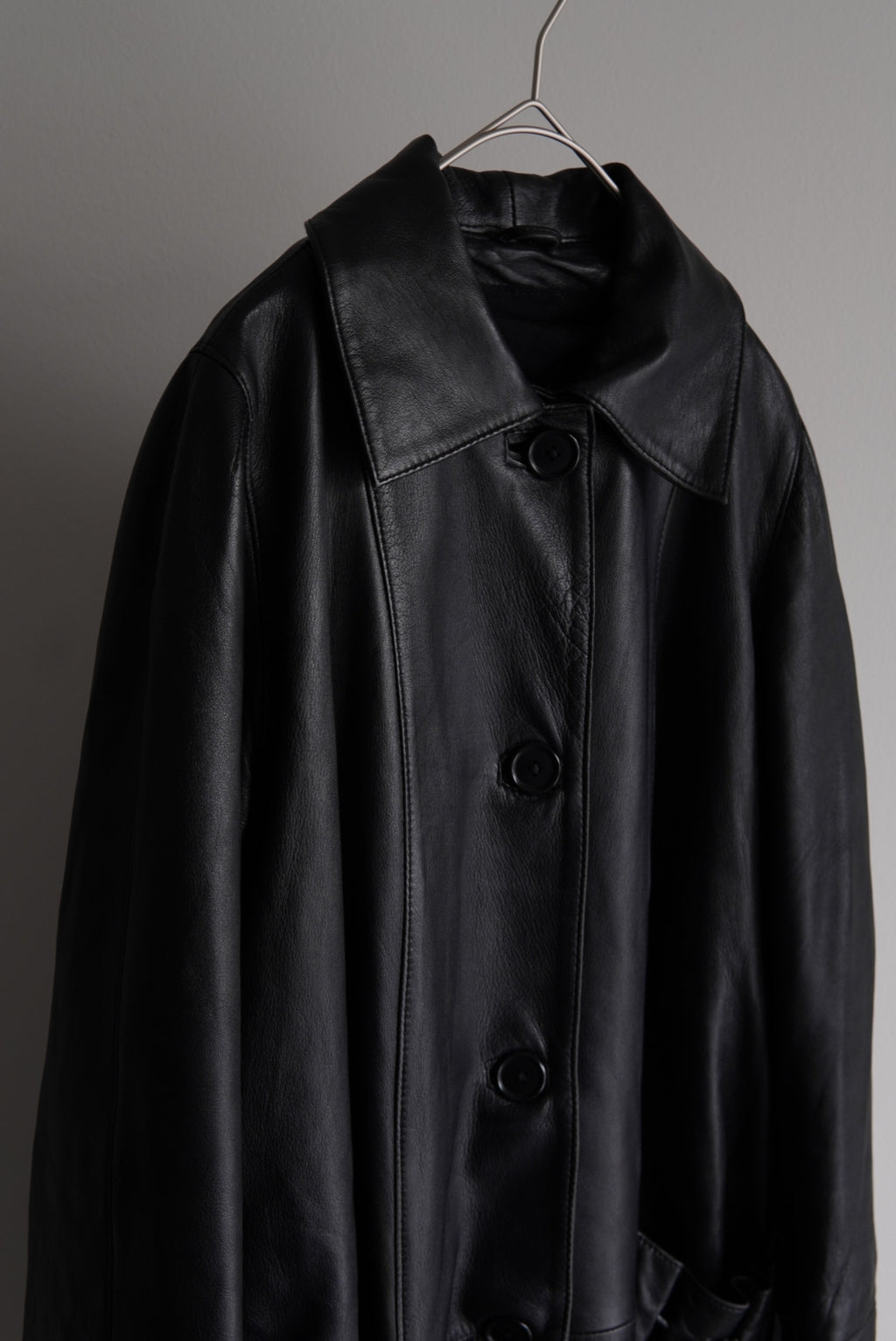 Drawstring Pocket Leather Car Coat