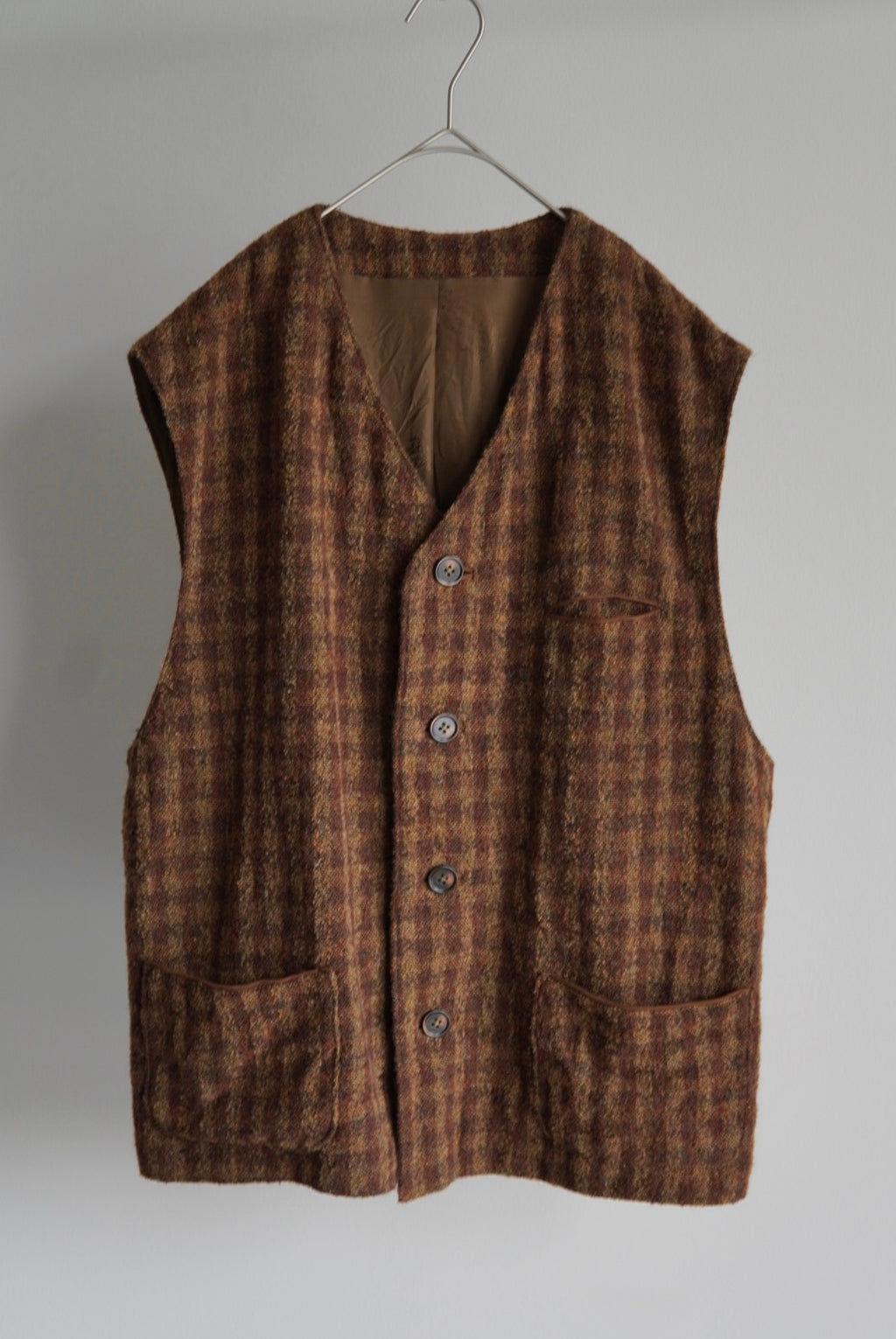 Virgin Wool Check Tweed Vest