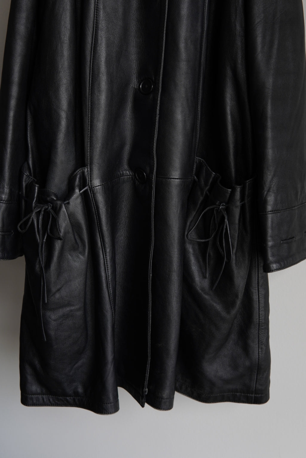 Drawstring Pocket Leather Car Coat