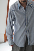 70s paint-marked contrast trim western shirt