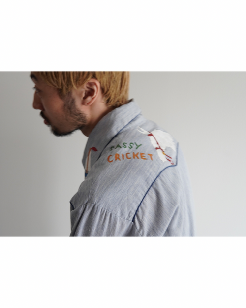 70s paint-marked contrast trim western shirt
