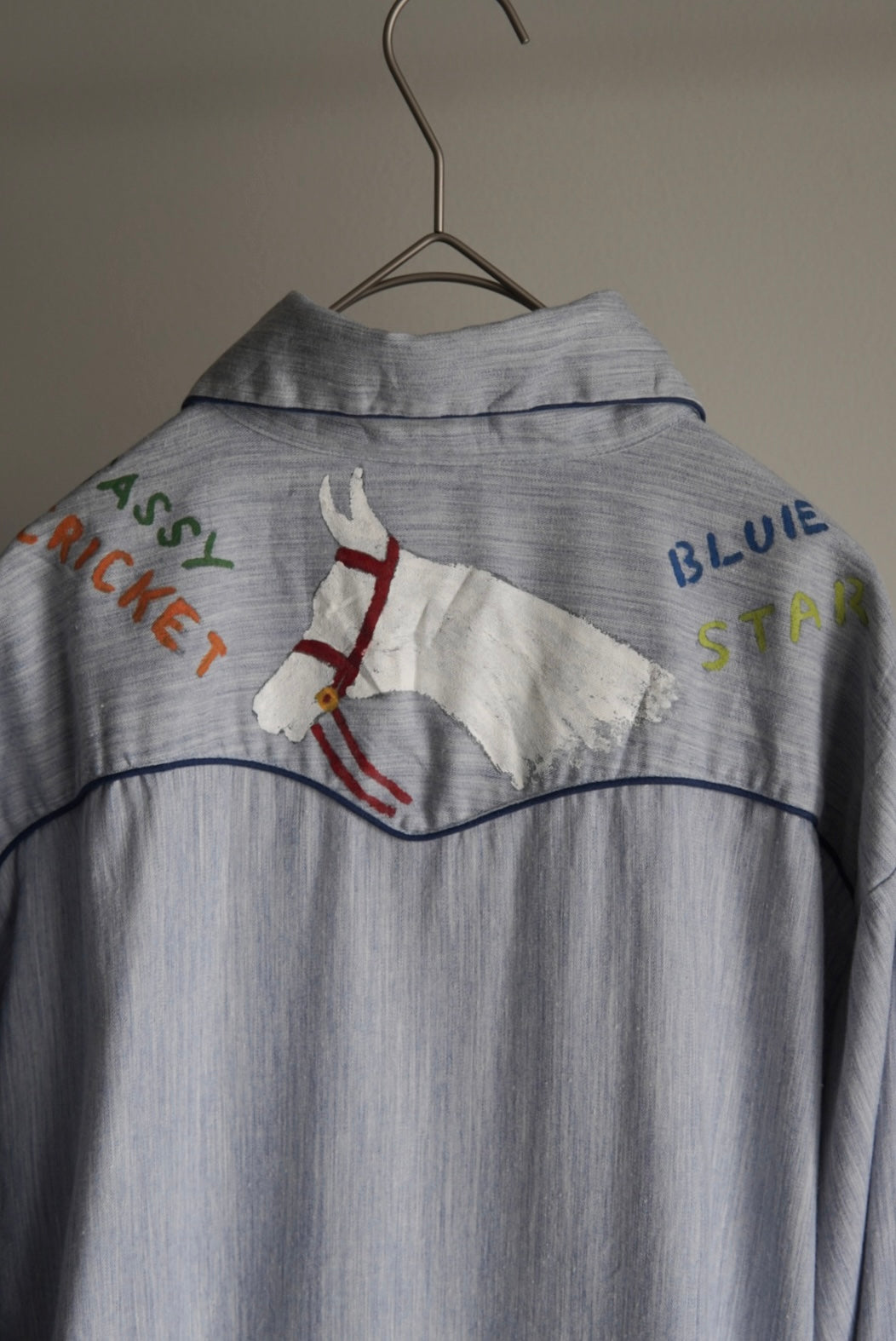 70s paint-marked contrast trim western shirt