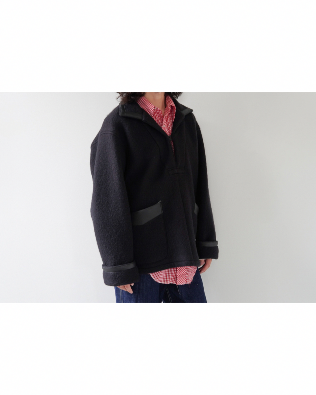 【m’s braque】FAUX LEATHER TRIM OVERSIZE PULLOVER