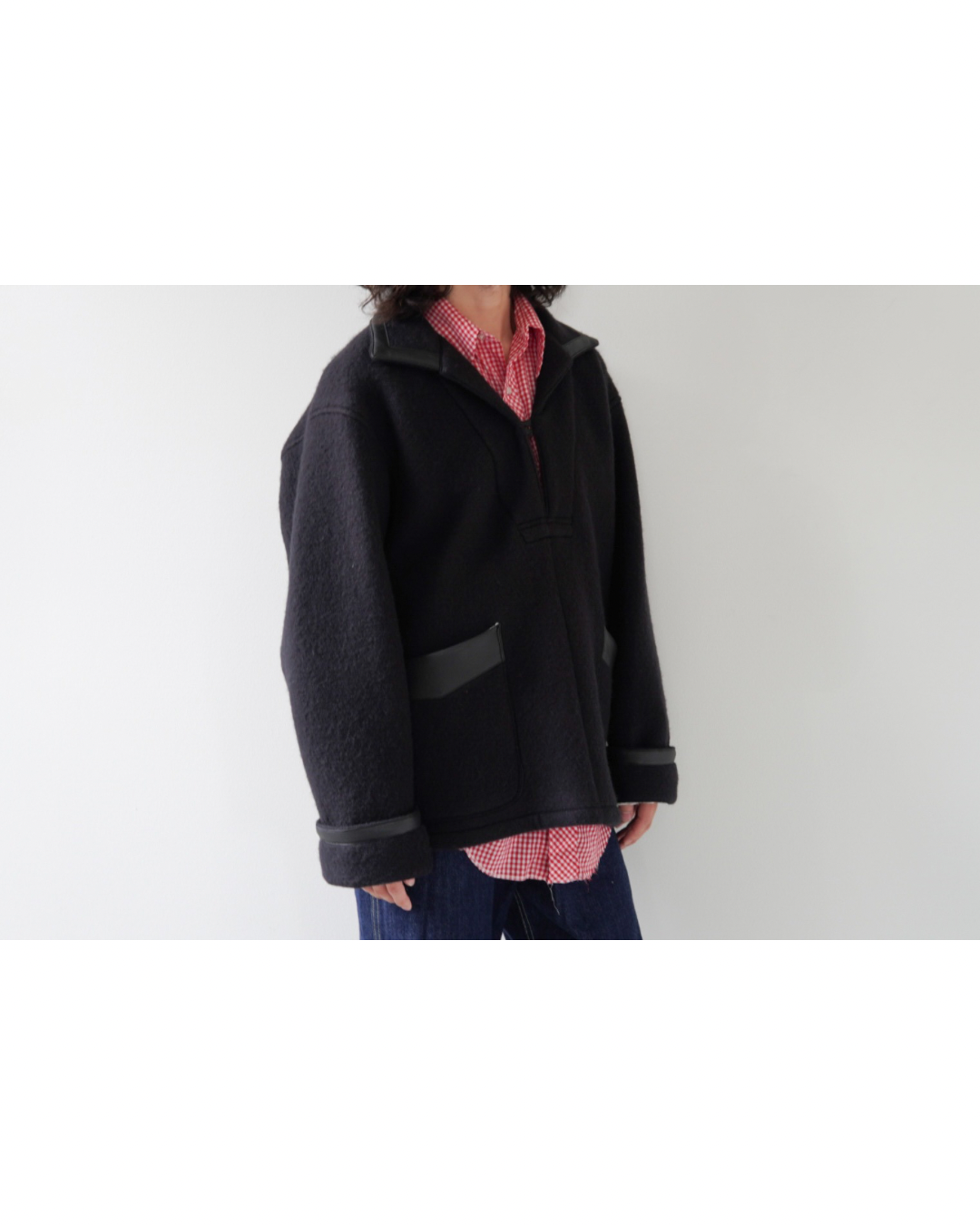 【m’s braque】FAUX LEATHER TRIM OVERSIZE PULLOVER