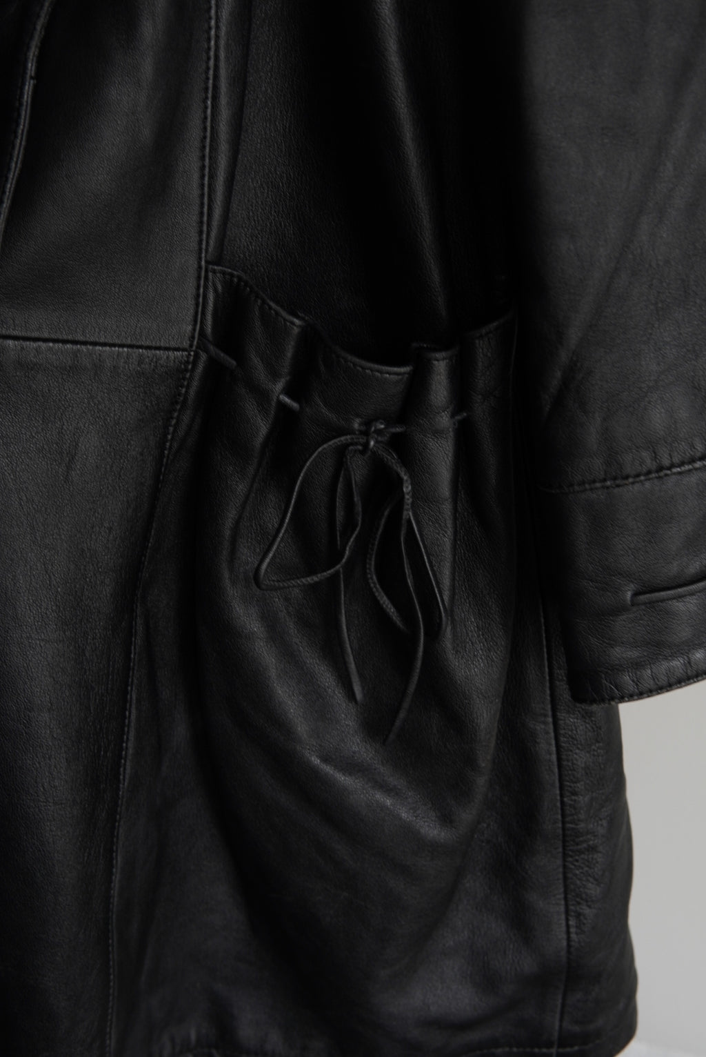 Drawstring Pocket Leather Car Coat