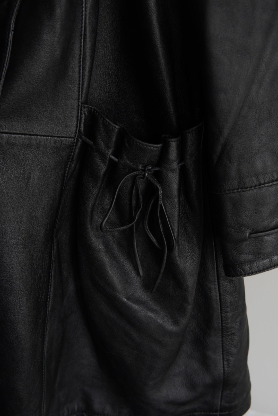 Drawstring Pocket Leather Car Coat