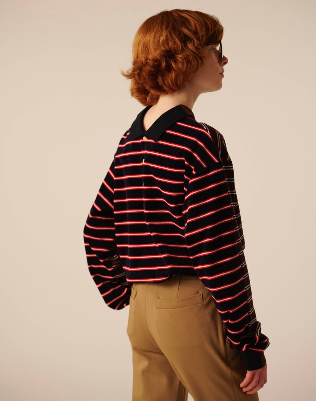 【INSCRIRE】Velvet Border 2Way Polo Shirt