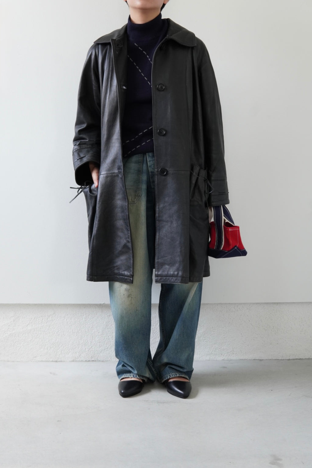 Drawstring Pocket Leather Car Coat