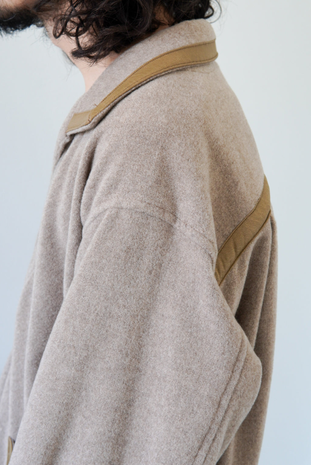 【m’s braque】FAUX LEATHER TRIM OVERSIZE PULLOVER