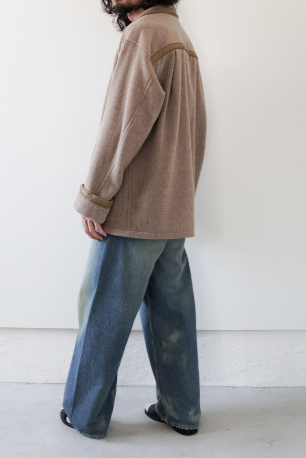 【m’s braque】FAUX LEATHER TRIM OVERSIZE PULLOVER