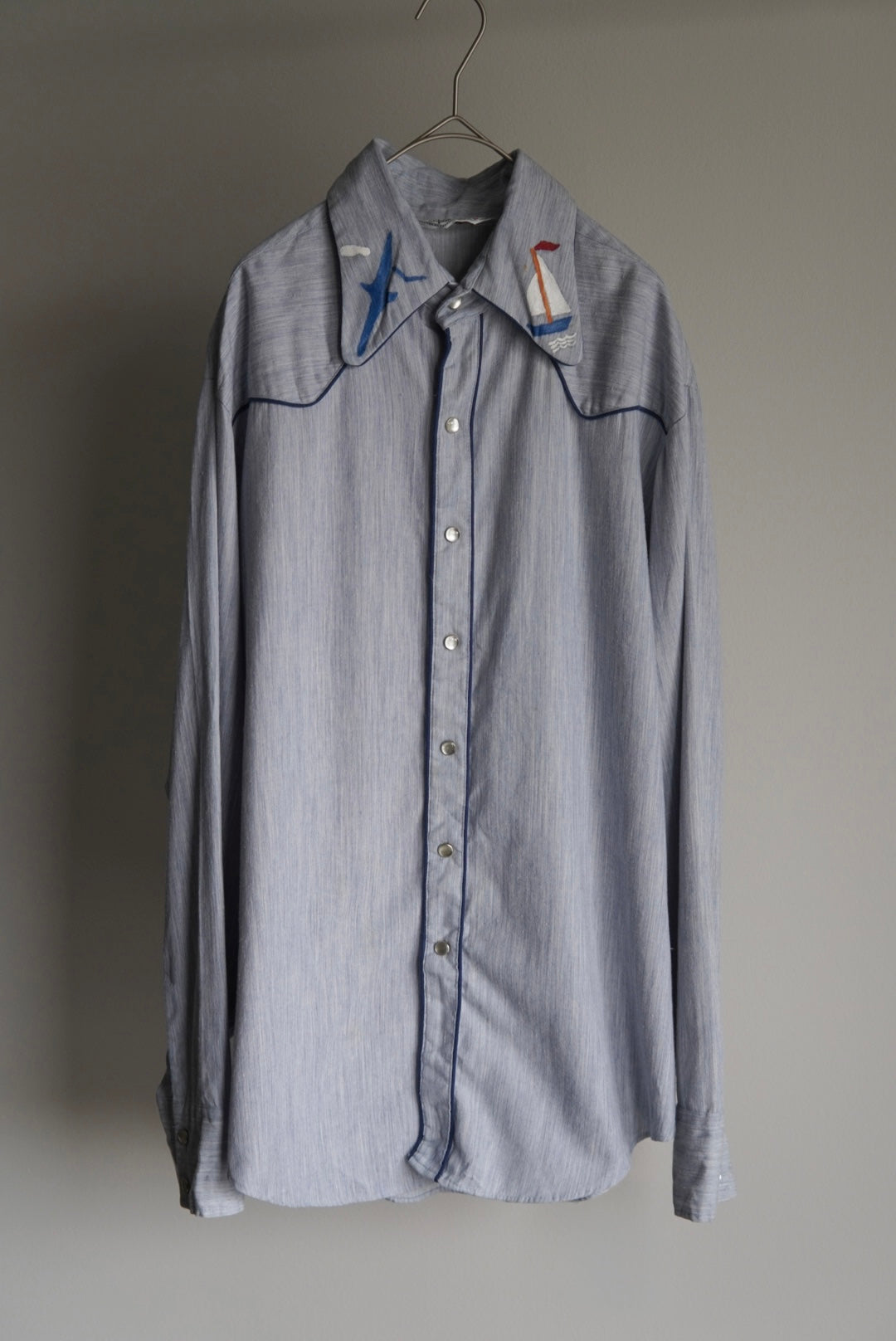 70s paint-marked contrast trim western shirt