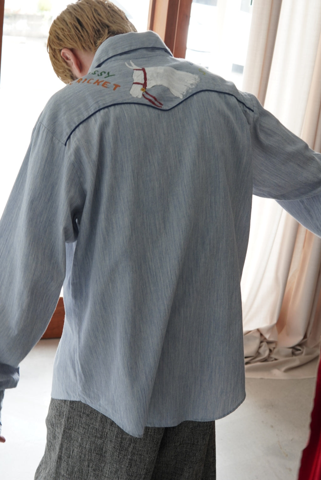 70s paint-marked contrast trim western shirt