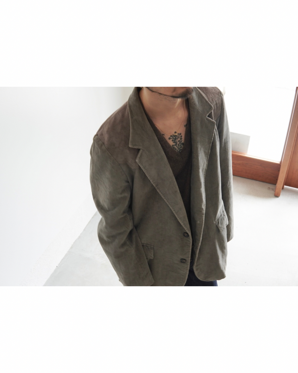 Faded Corduroy Leather-Yoke Western Jacket