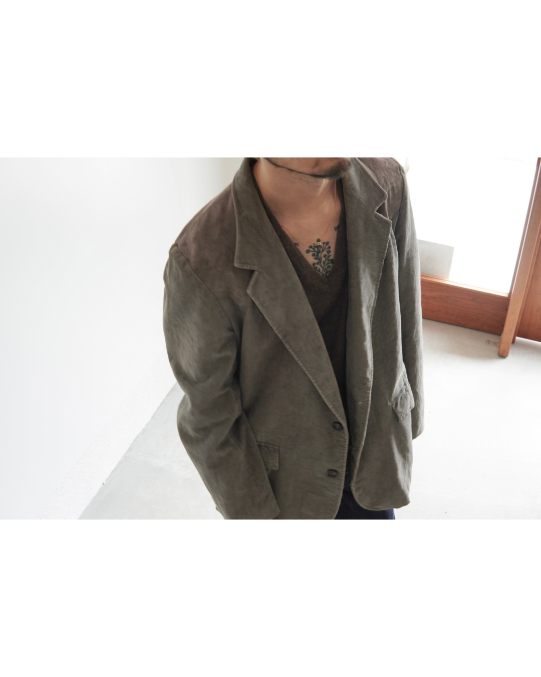 Faded Corduroy Leather-Yoke Western Jacket
