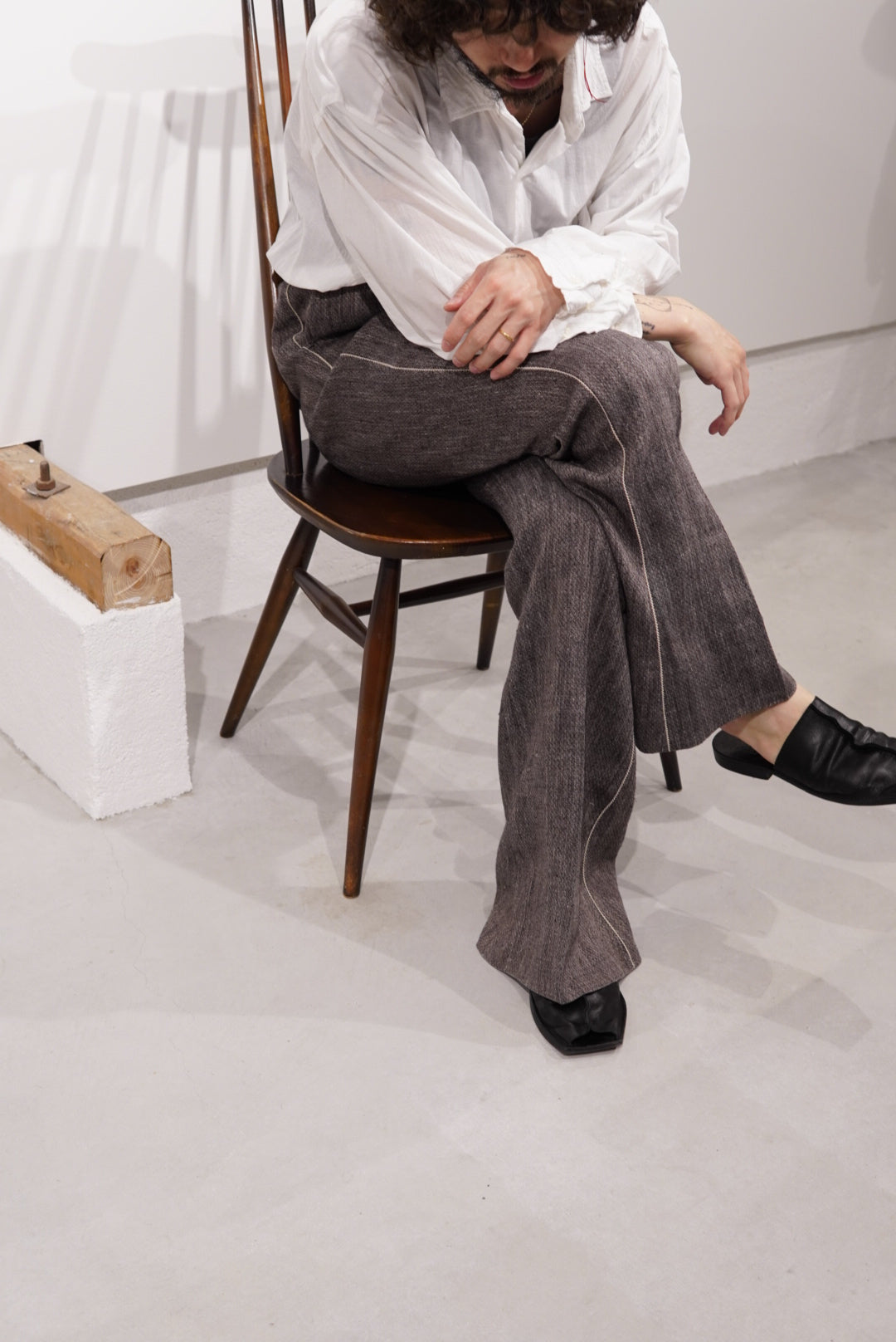【SADE】Silk-Linen Flare Pants