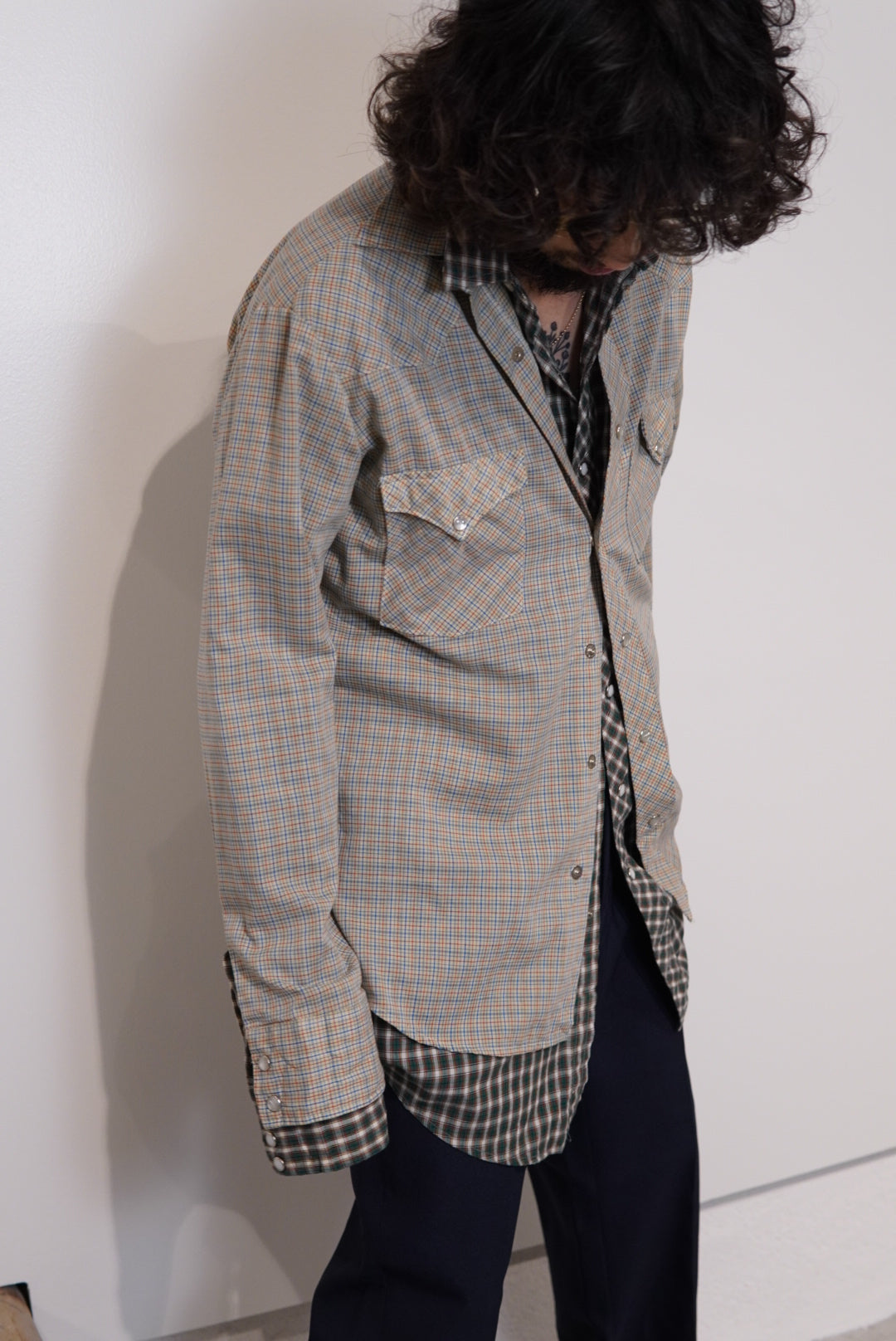 used check shirt beige