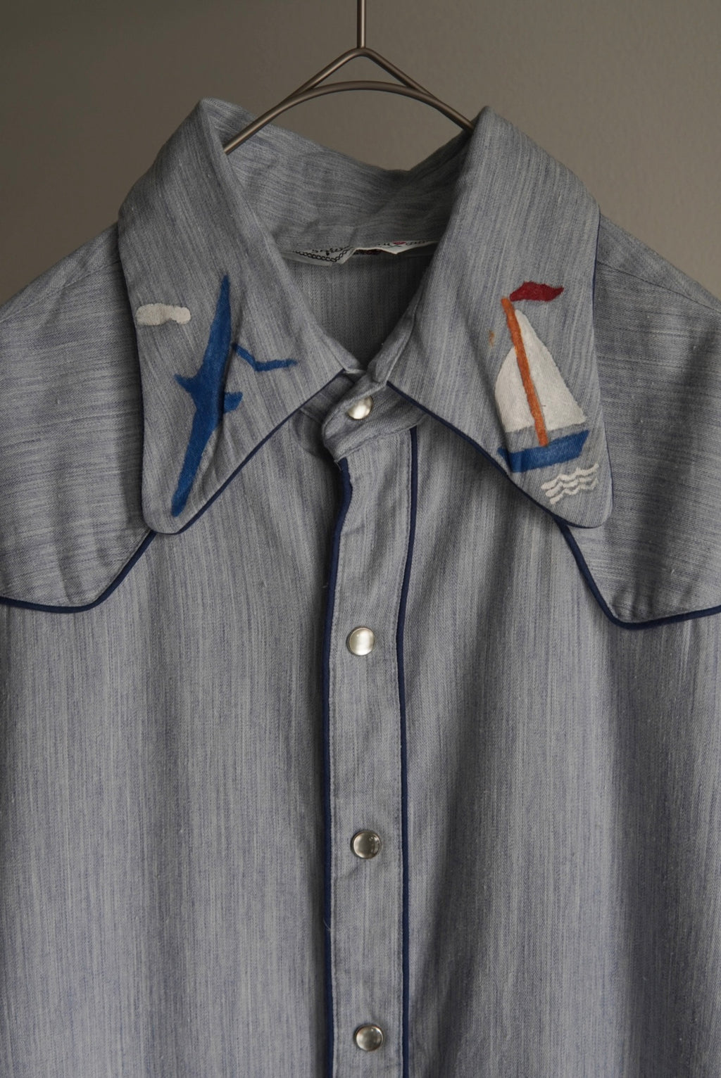 70s paint-marked contrast trim western shirt