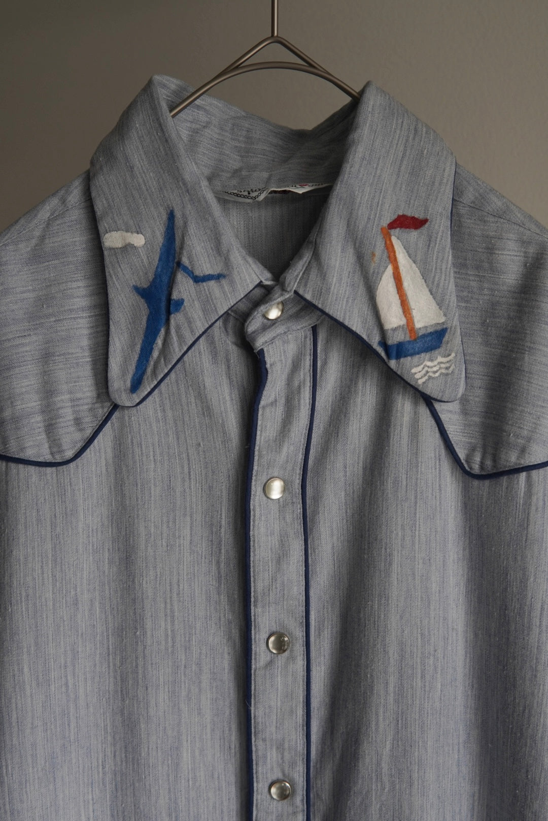 70s paint-marked contrast trim western shirt