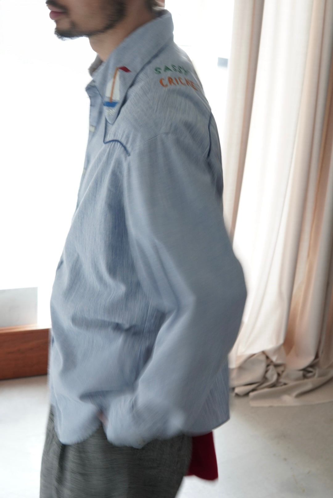70s paint-marked contrast trim western shirt